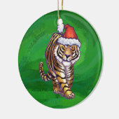TijgerKerstmis op groen Keramisch Ornament (Links)