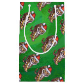 TijgerKerstmis op groen Klein Cadeauzakje (Voorkant)
