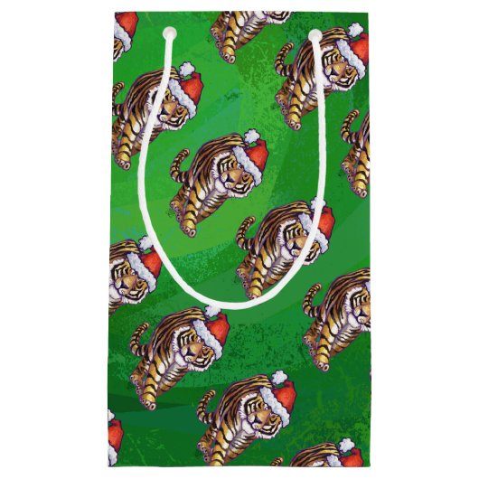 TijgerKerstmis op groen Klein Cadeauzakje (Voorkant)