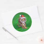 TijgerKerstmis op groen Ronde Sticker (Envelop)
