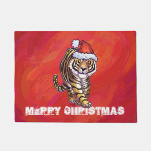 TijgerKerstmis op rood Deurmat