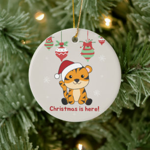 Tijgerkerstwinter winterdieren tijgerkeramiek keramisch ornament