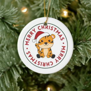 Tijgerkerstwinter winterdieren tijgerkeramiek keramisch ornament