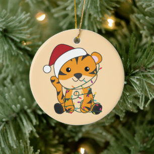 Tijgerkerstwinter winterdieren tijgerkeramiek keramisch ornament