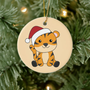 Tijgerkerstwinter winterdieren tijgerkeramiek keramisch ornament