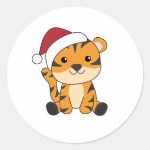 Tijgerkerstwintersneeuw Ronde Sticker