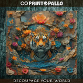 Tijgerkop met bloemen en steencollage tissuepapier