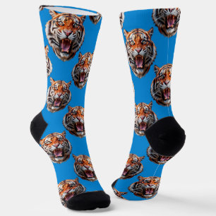 Tijgerkop Patroonontwerp Blauw Sokken