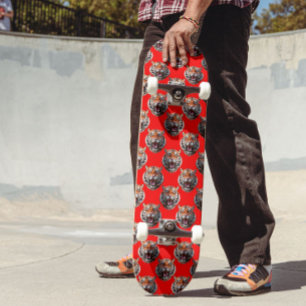 Tijgerkop Patroonontwerp Rood Skateboard