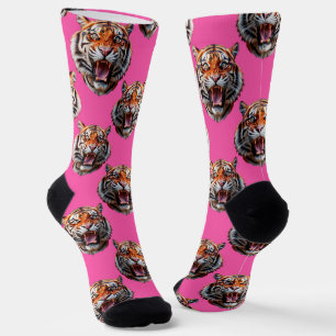 Tijgerkop Patroonontwerp Roze Sokken