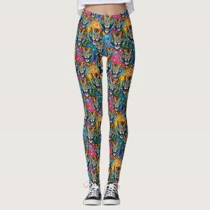 Tijgerkop Regenboog kleuren verf vlekken Leggings