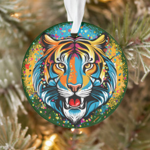 Tijgerkop Regenboog kleuren verf vlekken Ornament