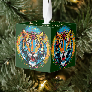 Tijgerkop Regenboog kleuren verf vlekken Pouf Kubus Ornament