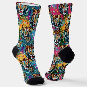 Tijgerkop Regenboog kleuren verf vlekken Sokken