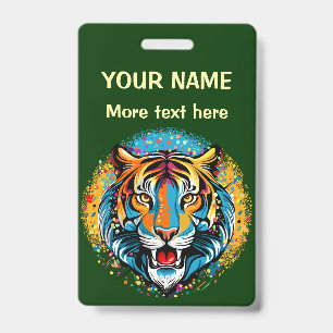 Tijgerkop Regenboogkleuren verf vlekken Badge