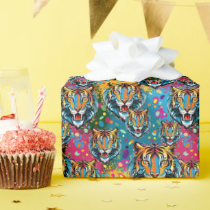 Tijgerkop Regenboogkleuren verf vlekken Cadeaupapier