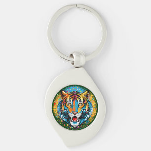 Tijgerkop Regenboogkleuren verf vlekken Sleutelhanger