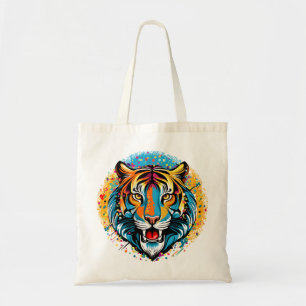 Tijgerkop Regenboogkleuren verf vlekken Tote Bag