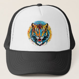 Tijgerkop Regenboogkleuren verf vlekken Trucker Pet