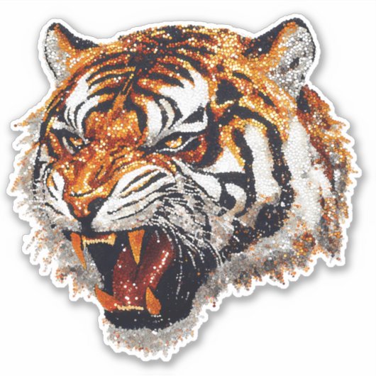 Tijgerkop Snarling Faux Sequin glitter Sticker (Voorkant)