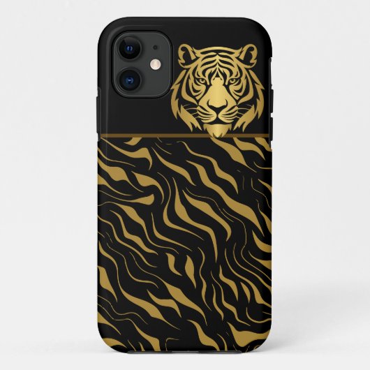 Tijgerkop tijgerstrepen zwart goud Case-Mate iPhone case (Achterkant)