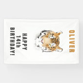 Tijgerkop Watercolor Verjaardagsnaam Spandoek (Horizontaal)