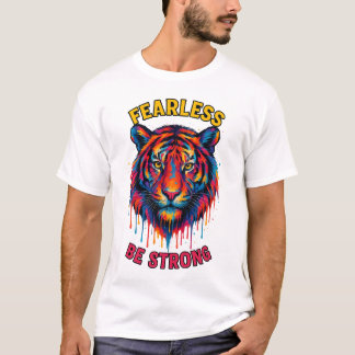 Tijgerkop zonder vrees – Kleurrijk geschilderd T-s T-shirt