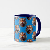 Tijgerkoppatroonontwerp Blauw Mok (Voorkant rechts)