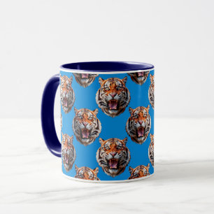 Tijgerkoppatroonontwerp Blauw Mok