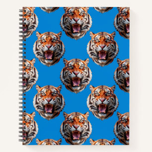 Tijgerkoppatroonontwerp Blauw Notitieboek