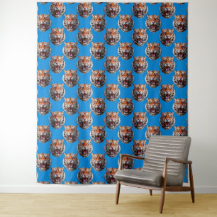 Tijgerkoppatroonontwerp Blauw Wandkleed