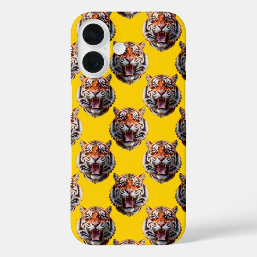 Tijgerkoppatroonontwerp Geel Case-Mate iPhone Case (Achterkant)