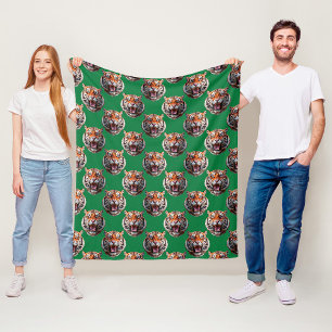 Tijgerkoppatroonontwerp Groen Fleece Deken