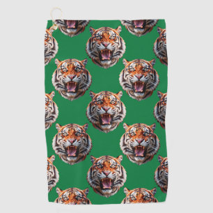 Tijgerkoppatroonontwerp Groen Golfhanddoek