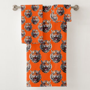 Tijgerkoppatroonontwerp Oranje Bad Handdoek
