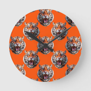 Tijgerkoppatroonontwerp Oranje Ronde Klok
