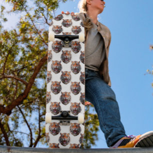 Tijgerkoppatroonontwerp - Wit Skateboard