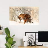 tijgerkub en moeder in sneeuwposter poster (Thuiskantoor)