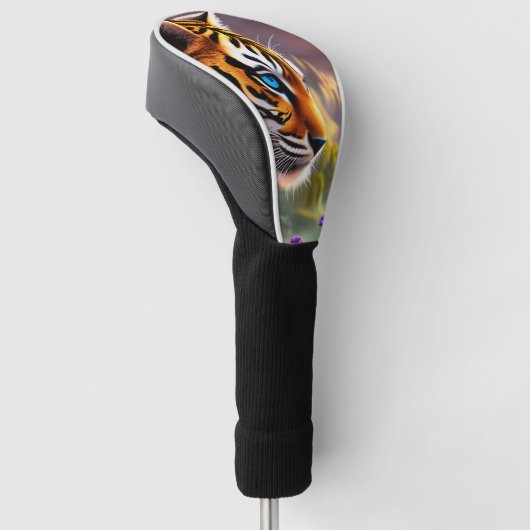 Tijgerkubus, paarse bloemen golfheadcover (Schuin)