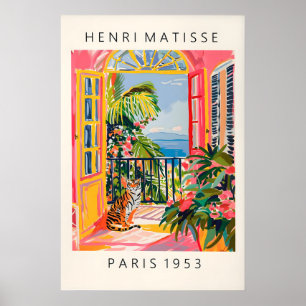 Tijgerkunstprint in Matisse-stijl Roze Strand Poster