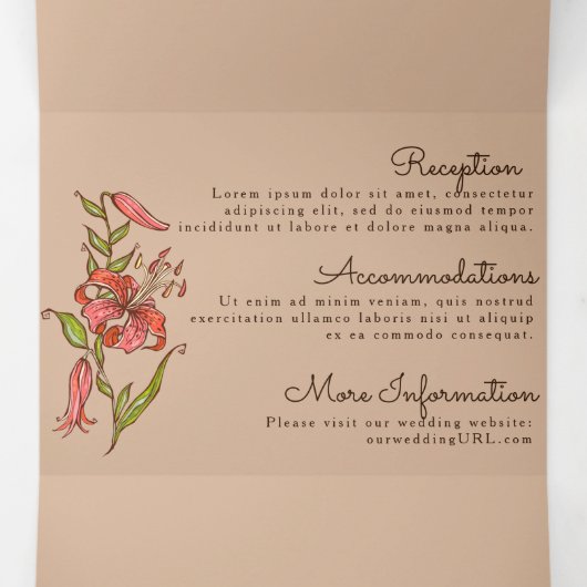 Tijgerlelie All in One Trouwkaart Drieluik Uitnodiging (Binnenkant midden)