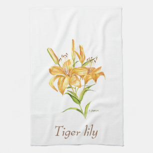 Tijgerlichterbotanische florale waterverf theedoek