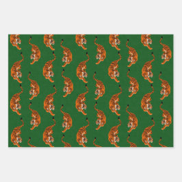 Tijgerpatroon met groene achtergrond inpakpapier vel