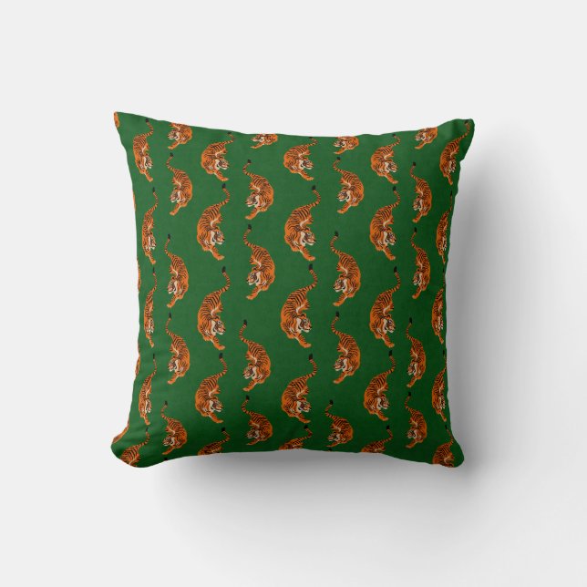 Tijgerpatroon met groene achtergrond kussen (Voorkant)