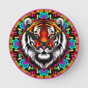 Tijgerportret met Mandala-ontwerp Ronde Klok