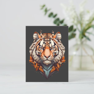 Tijgerportret, minimalistisch design oranje kleur briefkaart