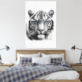 Tijgerpotlood Tekenen met blauwe ogen Canvas Afdruk (Insitu (Slaapkamer))