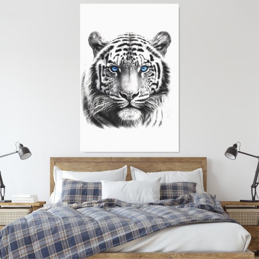 Tijgerpotlood Tekenen met blauwe ogen Canvas Afdruk (Insitu (Slaapkamer))