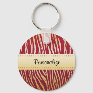 Tijgerprint Elegant rood en goud dierlijk patroon Sleutelhanger