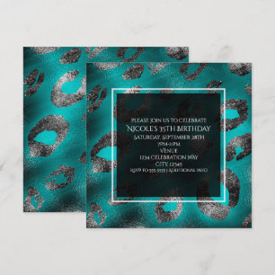 Tijgerprint Feest Uitnodigingen in Teal & Zilver